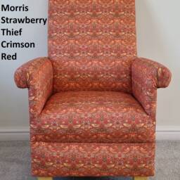 Handcrafted Adult Armchair William Morris Strawberry Thief Birds Ochre Navy Blue Red Green Chair - thumbnail 2