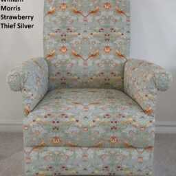 Handcrafted Adult Armchair William Morris Strawberry Thief Birds Ochre Navy Blue Red Green Chair - thumbnail 3