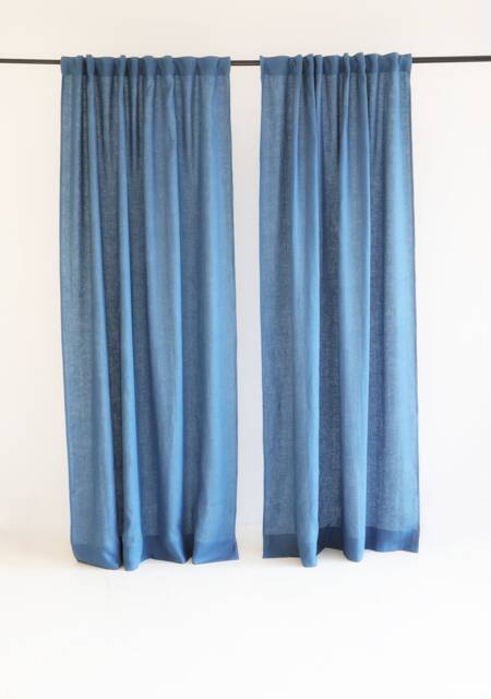 Blue Linen Curtains - Set Of 2 Farmhouse Living Room Decor - image 1