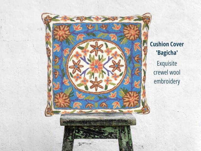 "Hand Embroidered Cushion Cover Kashmiri Crewel " - image 1