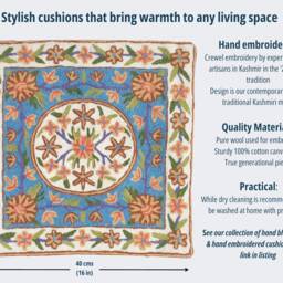 "Hand Embroidered Cushion Cover Kashmiri Crewel " - thumbnail 2