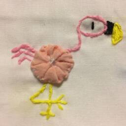 Hand Embroidered Flamingo Pillow Case Set Vintage Style Yoyo Bodies - thumbnail 4