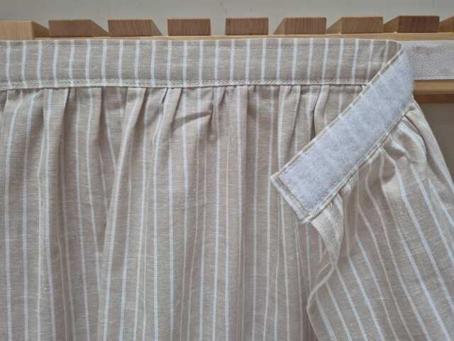 Tan Stripes Sink Skirt, Shelf Covering Utility Vanity Self Adhesive Hook & Loop Skirt - image 1