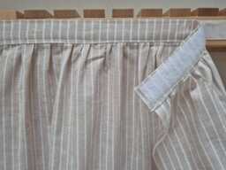 Tan Stripes Sink Skirt, Shelf Covering Utility Vanity Self Adhesive Hook & Loop Skirt - thumbnail 1