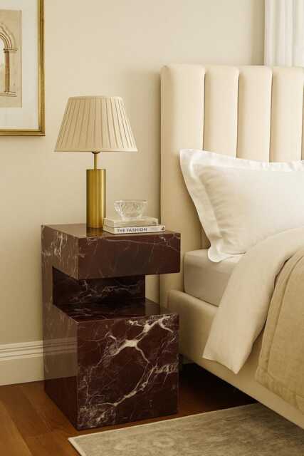 Handcrafted Rosso Levanto Marble Side Table, Natural Stone Coffee Sculptural Modern Minimalist Accent, Custom Furniture - image 1