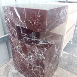 Handcrafted Rosso Levanto Marble Side Table, Natural Stone Coffee Sculptural Modern Minimalist Accent, Custom Furniture - thumbnail 2
