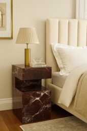 Handcrafted Rosso Levanto Marble Side Table, Natural Stone Coffee Sculptural Modern Minimalist Accent, Custom Furniture