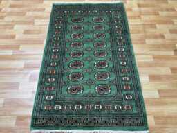 3x5 Sea Green Bokhara Rug - Washable Kitchen Wool Living Room Hand Knotted Wall Turkish - thumbnail 1