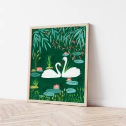 Swan Art Print, Tropical Nursery Botanical Wall Art, Jungle Swan Decor, Girl Room Art, Housewarming Gift - thumbnail 2