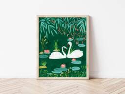 Swan Art Print, Tropical Nursery Botanical Wall Art, Jungle Swan Decor, Girl Room Art, Housewarming Gift - thumbnail 1