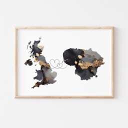 Britain & Lithuania Map Black & Gold Travel Wall Art Print - United Kingdom UK - thumbnail 3