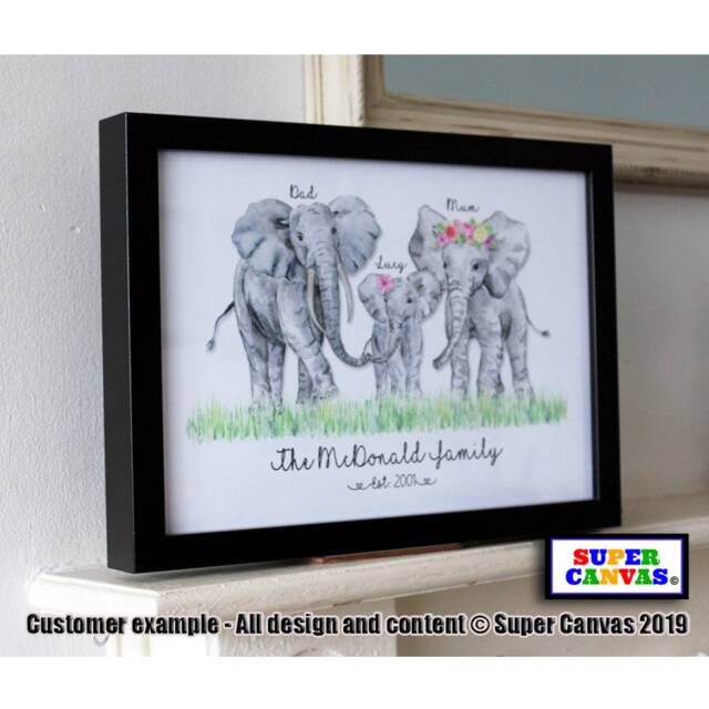 Elephant Family Portrait Personalised Custom Handmade Picture Framed Print Grandparents Friend Mum Wife Daughter Sister Birthday Gift - image 1