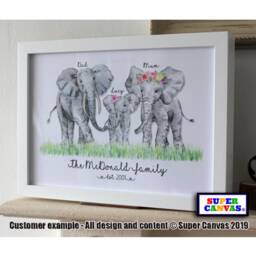 Elephant Family Portrait Personalised Custom Handmade Picture Framed Print Grandparents Friend Mum Wife Daughter Sister Birthday Gift - thumbnail 4