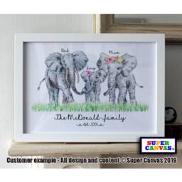 Elephant Family Portrait Personalised Custom Handmade Picture Framed Print Grandparents Friend Mum Wife Daughter Sister Birthday Gift - thumbnail 2
