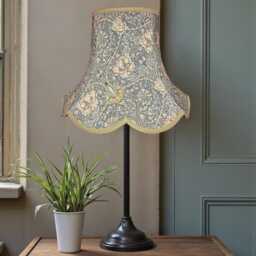 Handmade William Morris Steel Honeysuckle Fabric Scalloped Lampshade Antique Gold Braid, Bespoke British Made - thumbnail 3