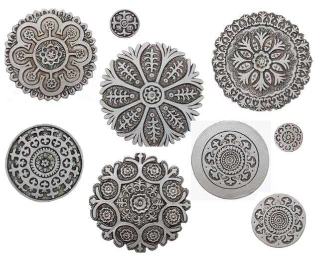 9 Circle Wall Art With Suzani Design, Hanging Floral Decor, Ceramic Tile, Outdoor Mural, Mix Design Aged Silver - image 1