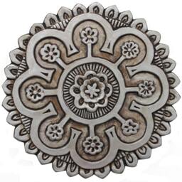 9 Circle Wall Art With Suzani Design, Hanging Floral Decor, Ceramic Tile, Outdoor Mural, Mix Design Aged Silver - thumbnail 2