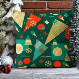 Christmas Geometry Pillowcase/New Year Green Red Leaf Cushion Cover/Merry Case/Snowman Pillow Top/Home, Glass Decor - thumbnail 2