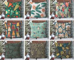 Christmas Geometry Pillowcase/New Year Green Red Leaf Cushion Cover/Merry Case/Snowman Pillow Top/Home, Glass Decor - thumbnail 1