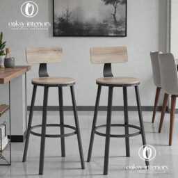 Set Of 2 Industrial Bar Stools With Backrests For Kitchen - Rustic Brown & Black - thumbnail 4