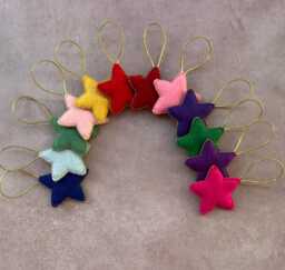 Handmade Wool Felt Stars, Christmas Tree Ornaments, Tiny Wedding Favors Set Of 12