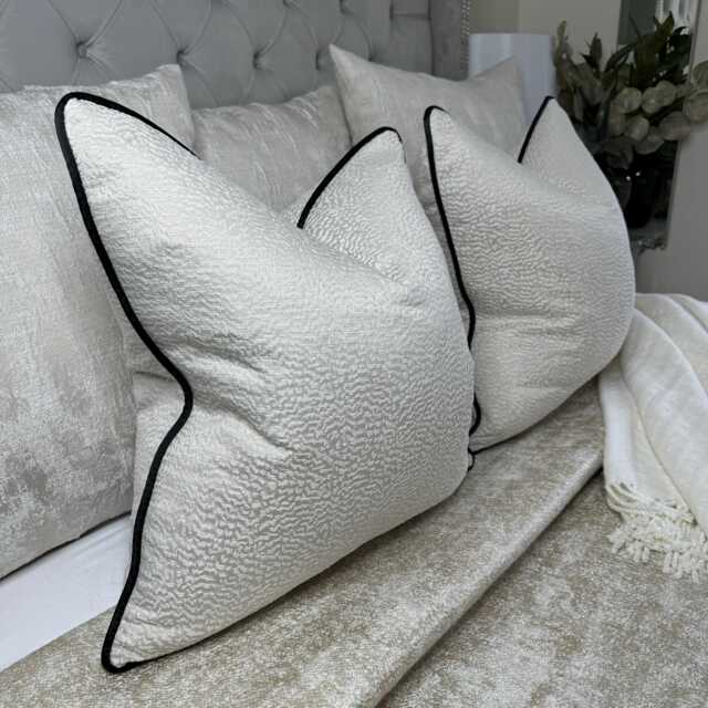 Luxury Pillow Cover, Champagne Cushion Designer Ontario Fabric, Black Piped Sofa Bed Throw - image 1