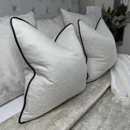 Luxury Pillow Cover, Champagne Cushion Designer Ontario Fabric, Black Piped Sofa Bed Throw - thumbnail 1