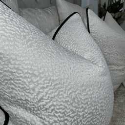 Luxury Pillow Cover, Champagne Cushion Designer Ontario Fabric, Black Piped Sofa Bed Throw - thumbnail 3