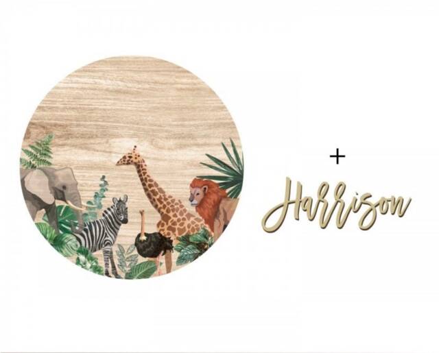Personalized Jungle Animal Nursery Name Sign Circle Wall Decor - image 1