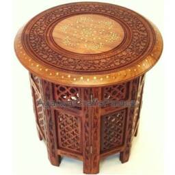 Wooden Centre Table, Sheesham Wood Brass Inlay Table, Coffee Round Side Furniture, Handmade Table - thumbnail 3
