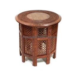 Wooden Centre Table, Sheesham Wood Brass Inlay Table, Coffee Round Side Furniture, Handmade Table - thumbnail 2