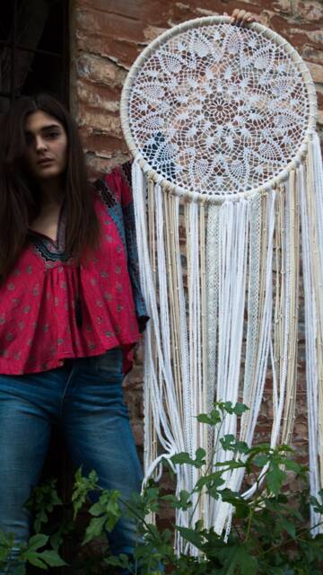 Large Crochet Dream Catcher, Boho Wall Hanging, Lace Ribbon Yarn - image 1