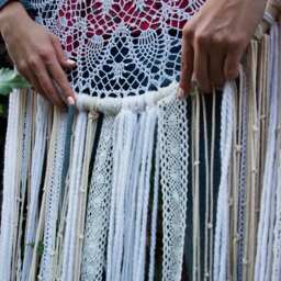 Large Crochet Dream Catcher, Boho Wall Hanging, Lace Ribbon Yarn - thumbnail 4