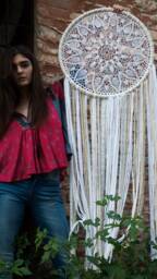 Large Crochet Dream Catcher, Boho Wall Hanging, Lace Ribbon Yarn - thumbnail 1