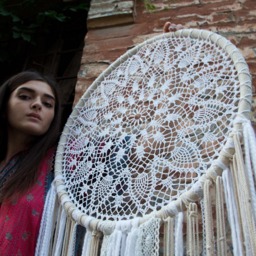 Large Crochet Dream Catcher, Boho Wall Hanging, Lace Ribbon Yarn - thumbnail 2