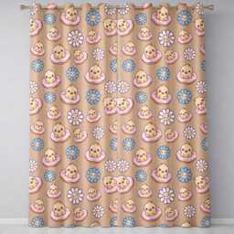 Kawaii Chick Sitting On Donut With Flowers Seamless Pattern Beige Background Readymade Eyelet Ring Top Thermal 100% Blackout Curtains - thumbnail 2