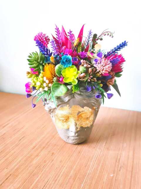 statement Greek Goddess Head Planter Gold Leaf Vibrant Faux Succulent Home Decor - image 1