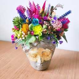 statement Greek Goddess Head Planter Gold Leaf Vibrant Faux Succulent Home Decor - thumbnail 4