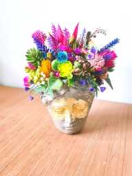statement Greek Goddess Head Planter Gold Leaf Vibrant Faux Succulent Home Decor - thumbnail 1