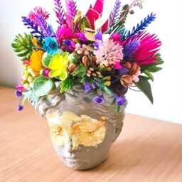 statement Greek Goddess Head Planter Gold Leaf Vibrant Faux Succulent Home Decor - thumbnail 2