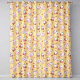 Cute Strawberry Bunny Cake Dessert Yellow Background Seamless Pattern Readymade Eyelet Ring Top Thermal 100% Blackout Curtains - thumbnail 2