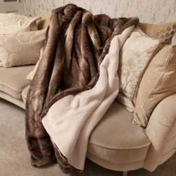 Handmade Brown Wolf Faux Fur Throw Cream Sheepskin Lining - thumbnail 3