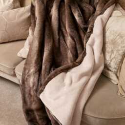Handmade Brown Wolf Faux Fur Throw Cream Sheepskin Lining - thumbnail 2