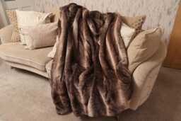 Handmade Brown Wolf Faux Fur Throw Cream Sheepskin Lining