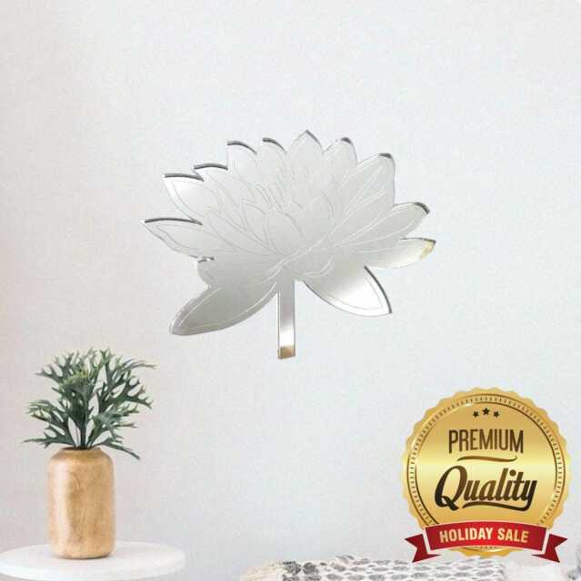 Etched Water Lily Acrylic Mirror Wall Art Shatterproof Decor - image 1