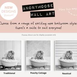 Black & White Lion Shaking Head in A Bath Print, Bathing, Funny Bathroom Animal Bathtub, Tub Whimsy - thumbnail 2