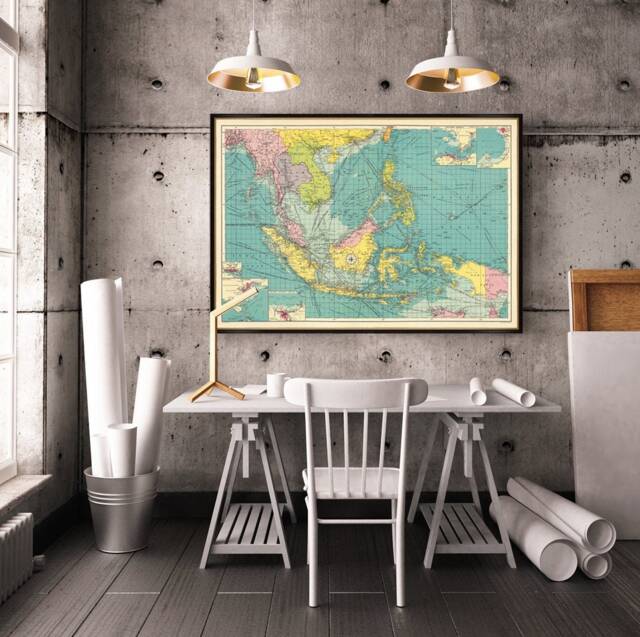 South East Asia Map - Large Print Giclee Old Of South Eastern Part, Available On Paper Or Canvas - image 1