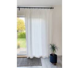 White Linen Curtains For Living Room Windows, in Custom Lenght, Stonewashed Curtain Panel - thumbnail 1