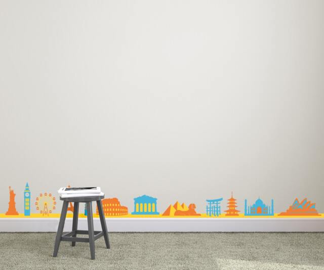 World Landmarks Border - 12 Landmarks - Wall Decal Custom Vinyl Art Stickers - image 1