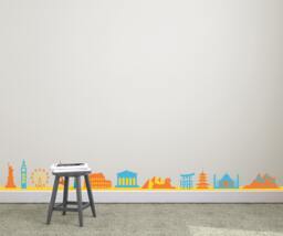 World Landmarks Border - 12 Landmarks - Wall Decal Custom Vinyl Art Stickers - thumbnail 1